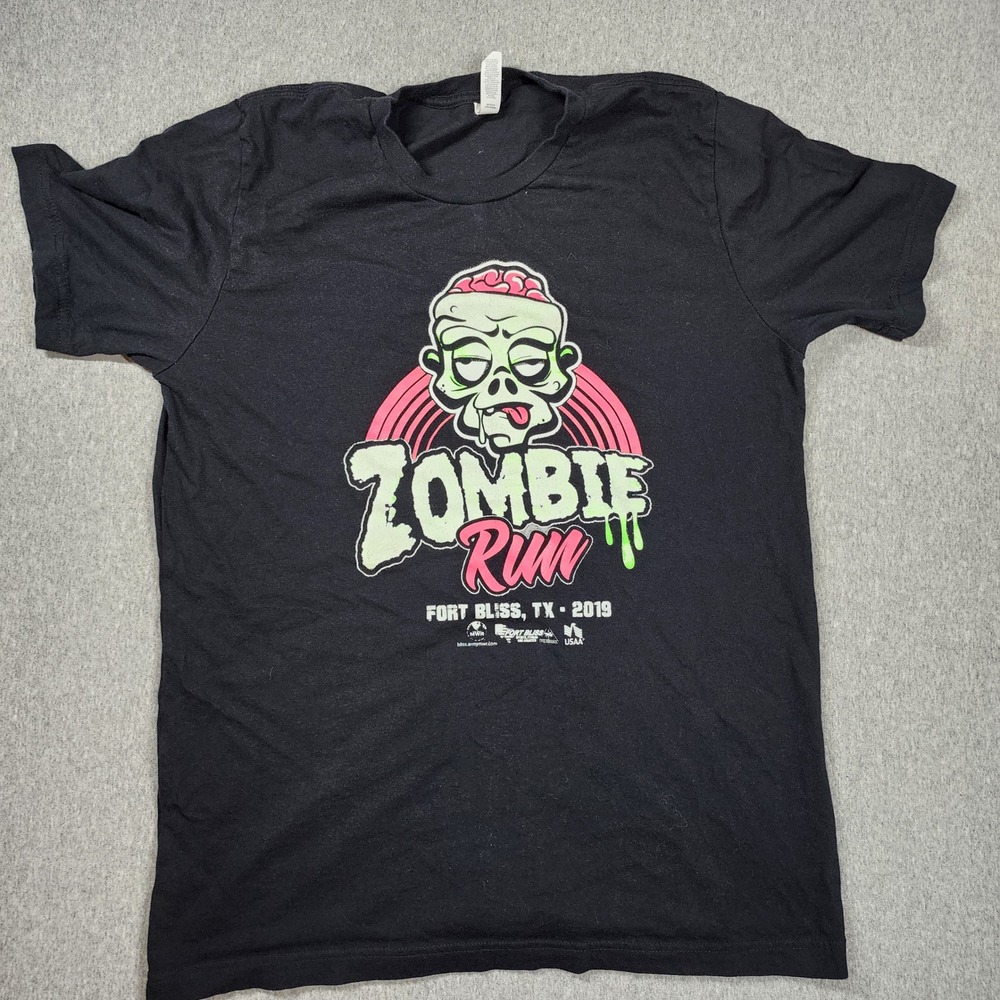 Bella + Canvas Zombie Run Shirt Mens Large Black Good Fort Bliss TX 2019 Graphic